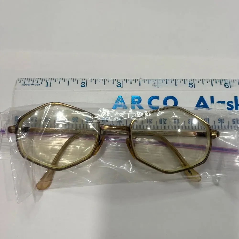 Vintage Womens Glasses Hexagon Gold Filled Metal USA 70s Pince Nez Eyeglasses
